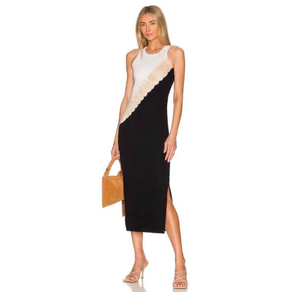 Electric & Rose Tie-Dye Maxi Tank Dress XS Black Cream Midi Ribbed